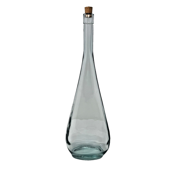 Vintage Blue Tinted Glass Bottle 17” Tall Teardrop Shape w/ Cork Stopper - Picture 1 of 11